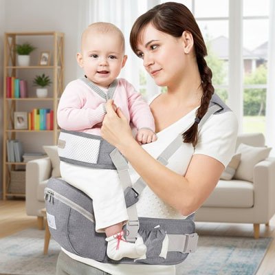 Porte bébé ergonomique gris pour un portage confortable