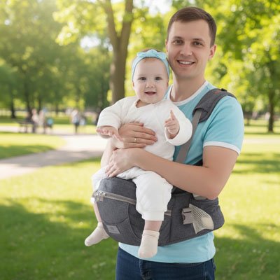Parent avec les mains libres grâce au porte bébé ergonomique
