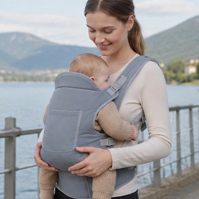 Porte bébé gris physiologique pour portage confortable