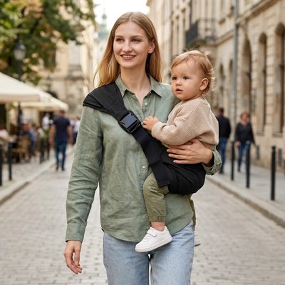 Porte bébé noir ergonomique pratique pour les promenades et voyages