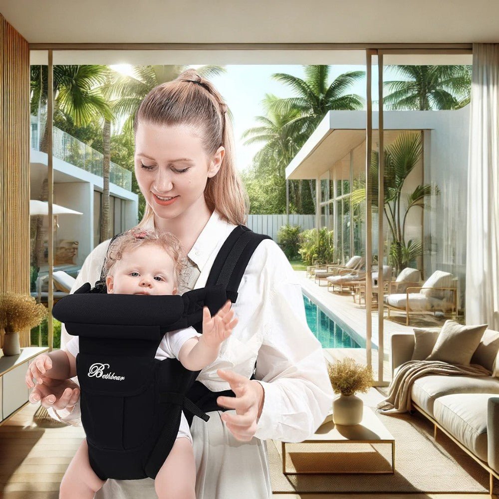 Porte bébé physiologique haut qualité noire, ergonomique et confortable 