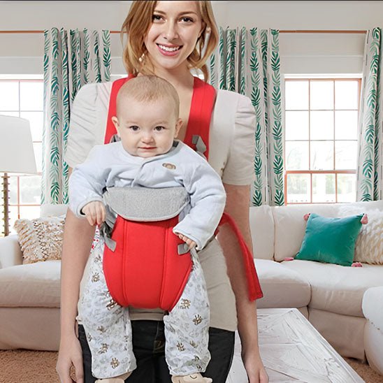 Porte bebe respirant rouge au design élégant, confortable et sûr pour bébé et maman