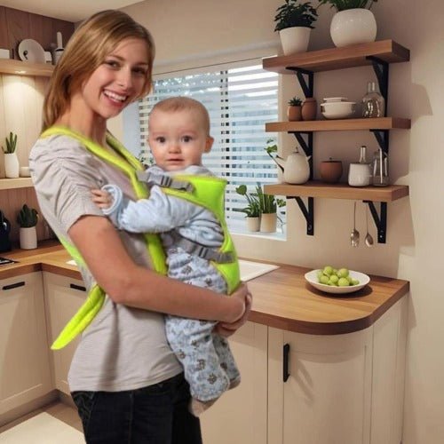 Porte bebe respirant vert au design élégant, confortable et sûr pour bébé et papa