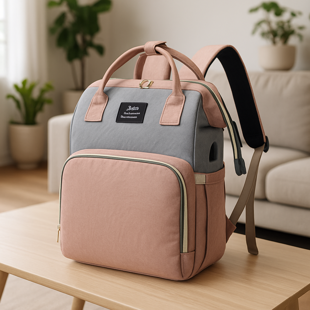 Sac à dos à langer rose au design moderne idéal pour les parents actifs grâce à son rangement intelligent