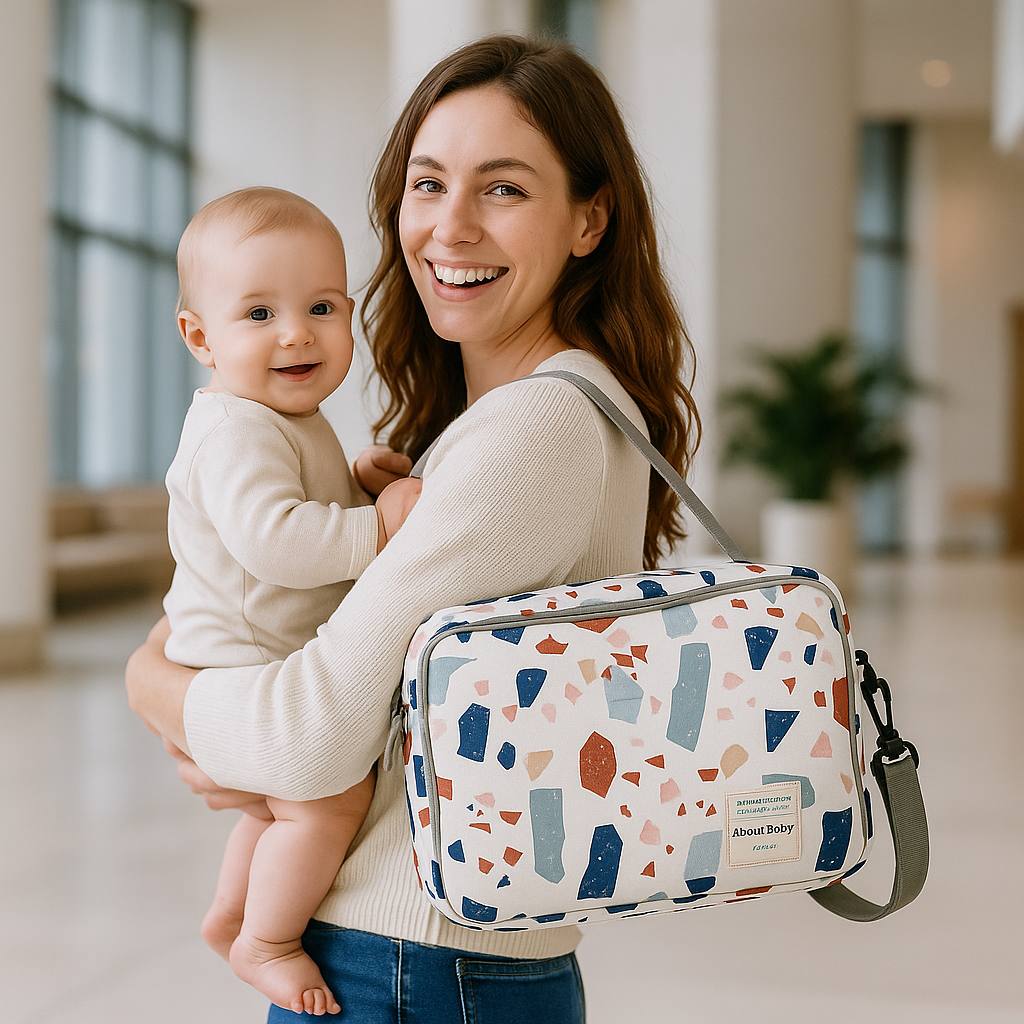Sac a langer bebe blanc imprimé élégant et fonctionnel pour maman et bébé lors des sorties