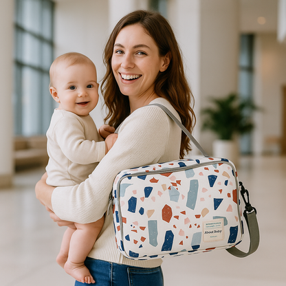 Sac a langer bebe blanc imprimé élégant et fonctionnel pour maman et bébé lors des sorties