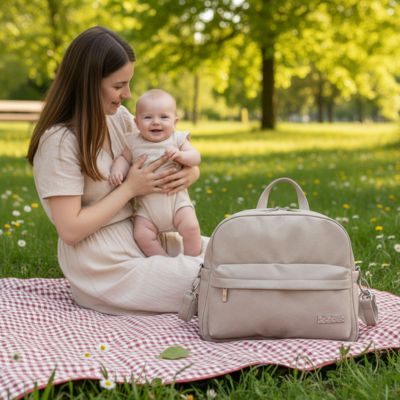 Sac a langer bebe luxe beige design élégant