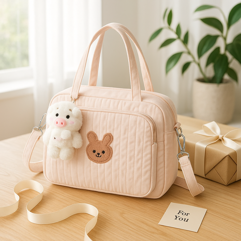 Sac a langer bébé rose avec motif peluche