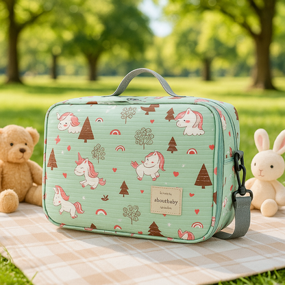 Sac a langer bebe vert imprimé élégant et fonctionnel pour maman et bébé lors des sorties