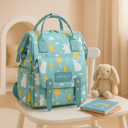 Sac à langer bleu imprime nomade et confortable idéal pour les déplacements avec bébé