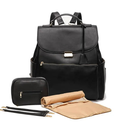 Sac a langer luxe en cuir PU avec tapis à langer pochette assortie et accessoires inclus