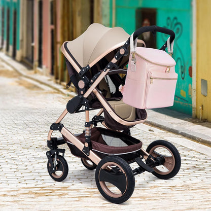 Sac à langer en cuir synthétique rose élégant avec sangle ajustable et accessoires inclus