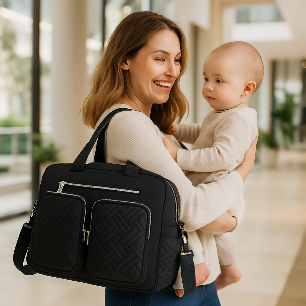 Sac langer noir grande capacité pratique pour parents modernes