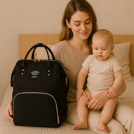 Sac langer noir pratique et élégant pour sorties avec bébé