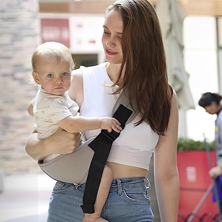 Sling bebe gris élégant, confortable et pratique pour le portage au quotidien