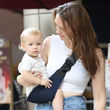 Sling bebe slim porte-bébé bleu marine, confortable, pratique et élégant pour le portage quotidien
