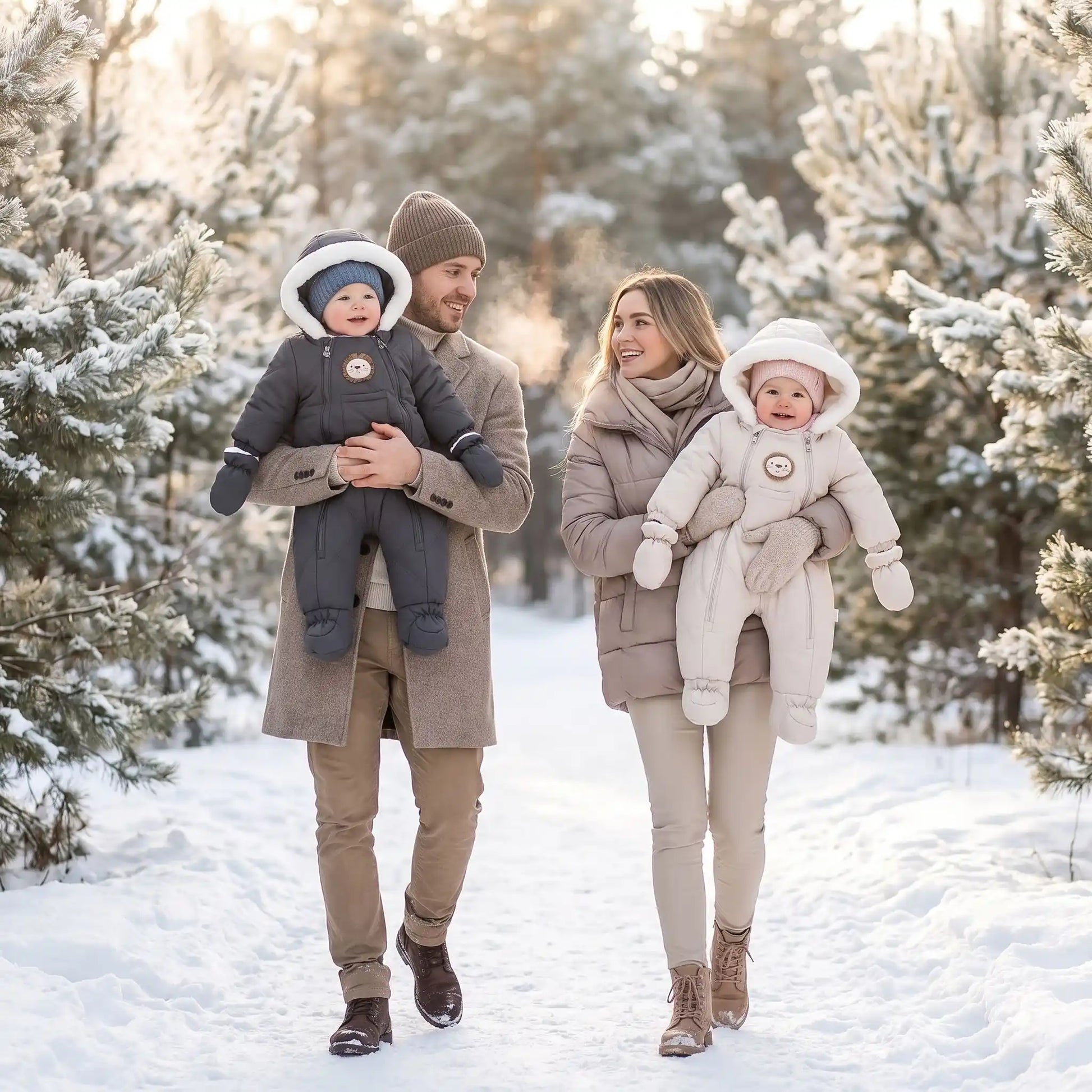 Style unisexe avec deux bébés fille et garçon portant une combi pilote bébé chaude et confortable pour l'hiver