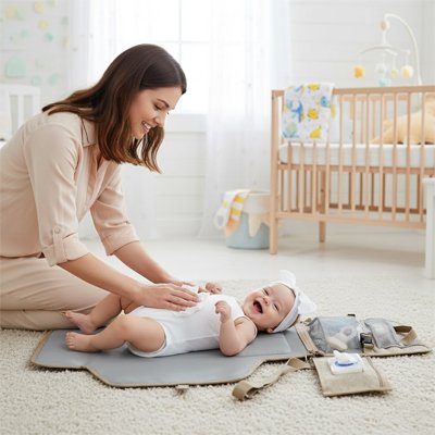 tapis à langer nomade beige ouvert surface confortable et douce pour changer bébé