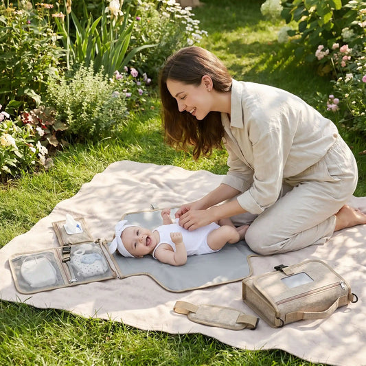 Tapis à langer nomade format pochette compact et pratique pour les sorties avec bébé