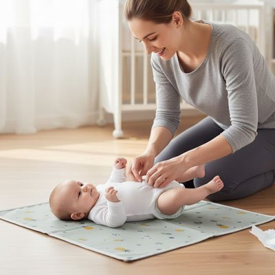 Détail matière imperméable tapis à langer nomade bébé