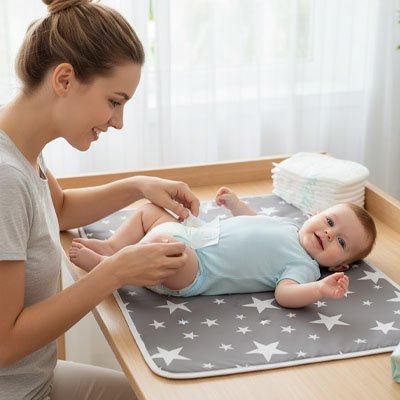 Tapis à langer nomade motif étoiles matière imperméable confortable et facile à nettoyer pour bébé