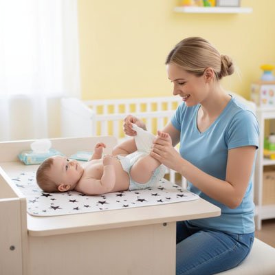 Tapis à langer nomade motif étoiles noires imperméable et confortable pour changer bébé en déplacement