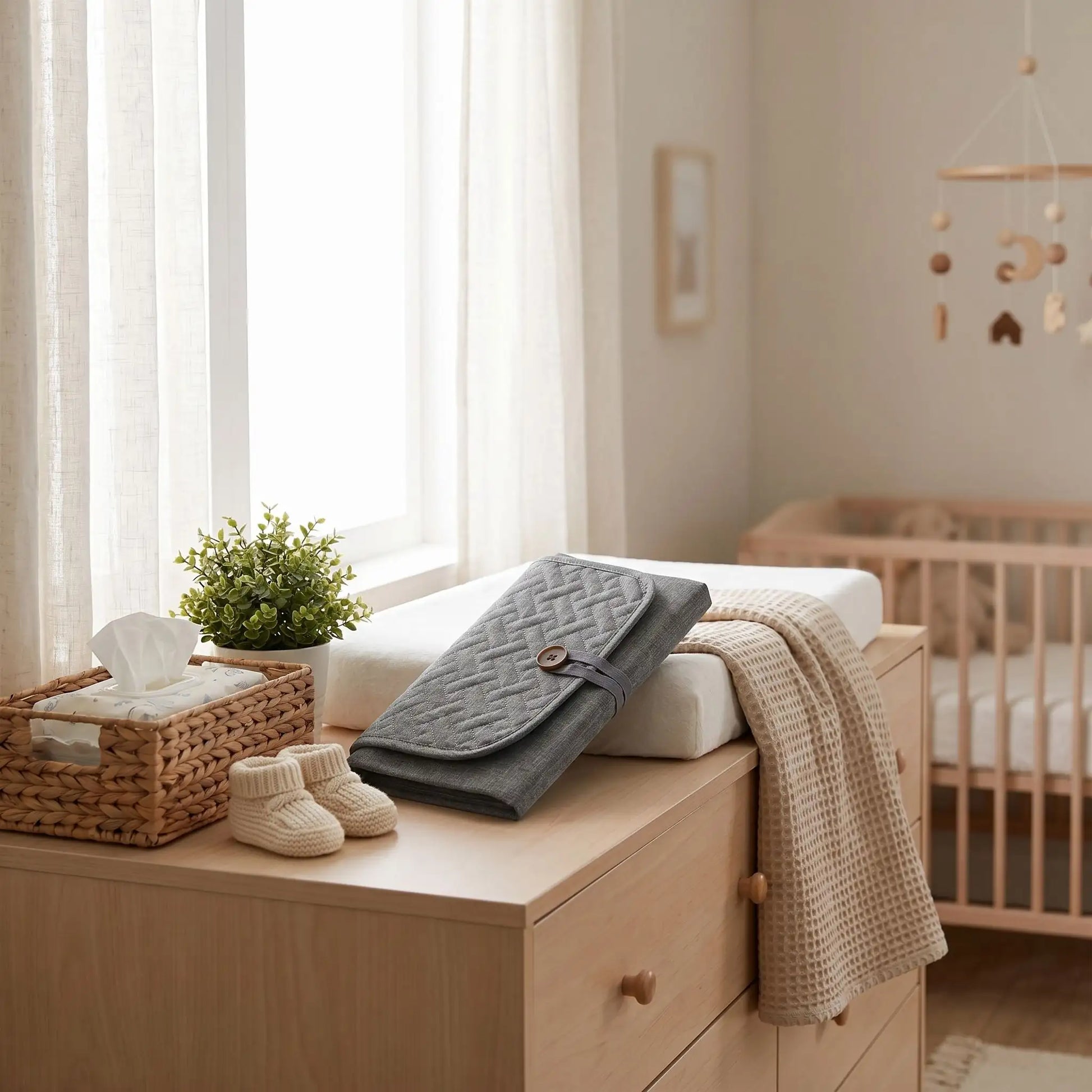 tapis à langer nomade en pochette au design élégant et pratique, facile à transporter pour le change de bébé en déplacement