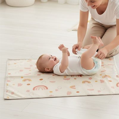 Tapis à langer nomade motifs doux apaisants pour bébé