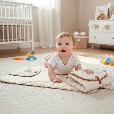 Tapis à langer nomade pliable compact dans un sac à langer pour bébé