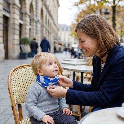 Tour de cou enfant bleu motif dinosaure chaud