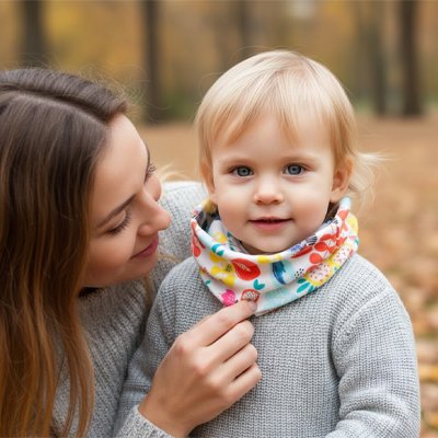 Tour de cou enfant avec feuilles colorées en coton doux pour protéger du froid