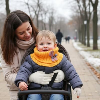 Tour de cou enfant jaune avec motif girafe, doux et chaud pour l'hiver